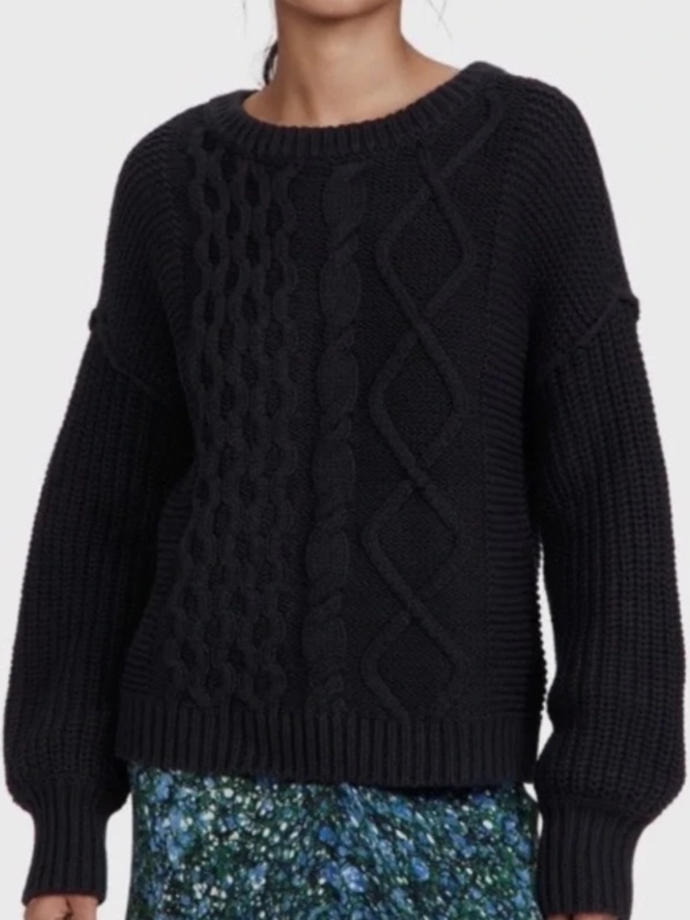 Free People Chunky Cable Knit Crew Sweater - Black - Picture 10 of 10